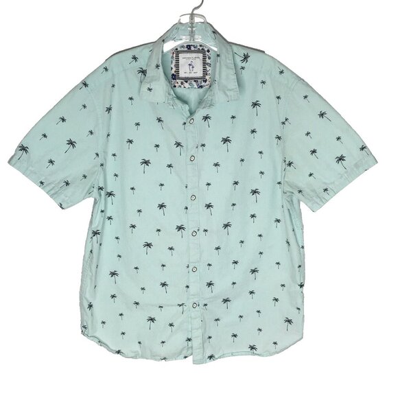 Denim & Flower Other - Denim & Flower Mens L Short Sleeve Button Down Shirt Baby Blue Palm Tree Print